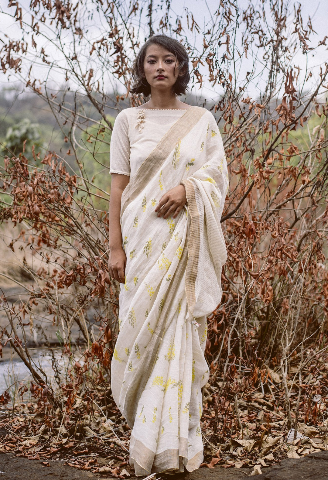 Korra  Amaltas Linen Sari