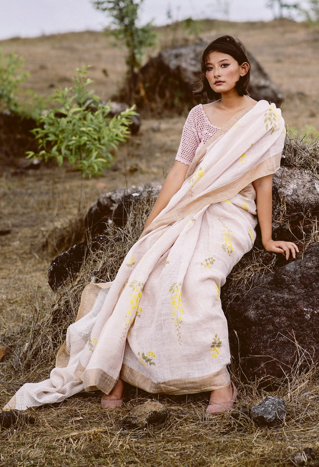 Pink Amaltas Linen Sari