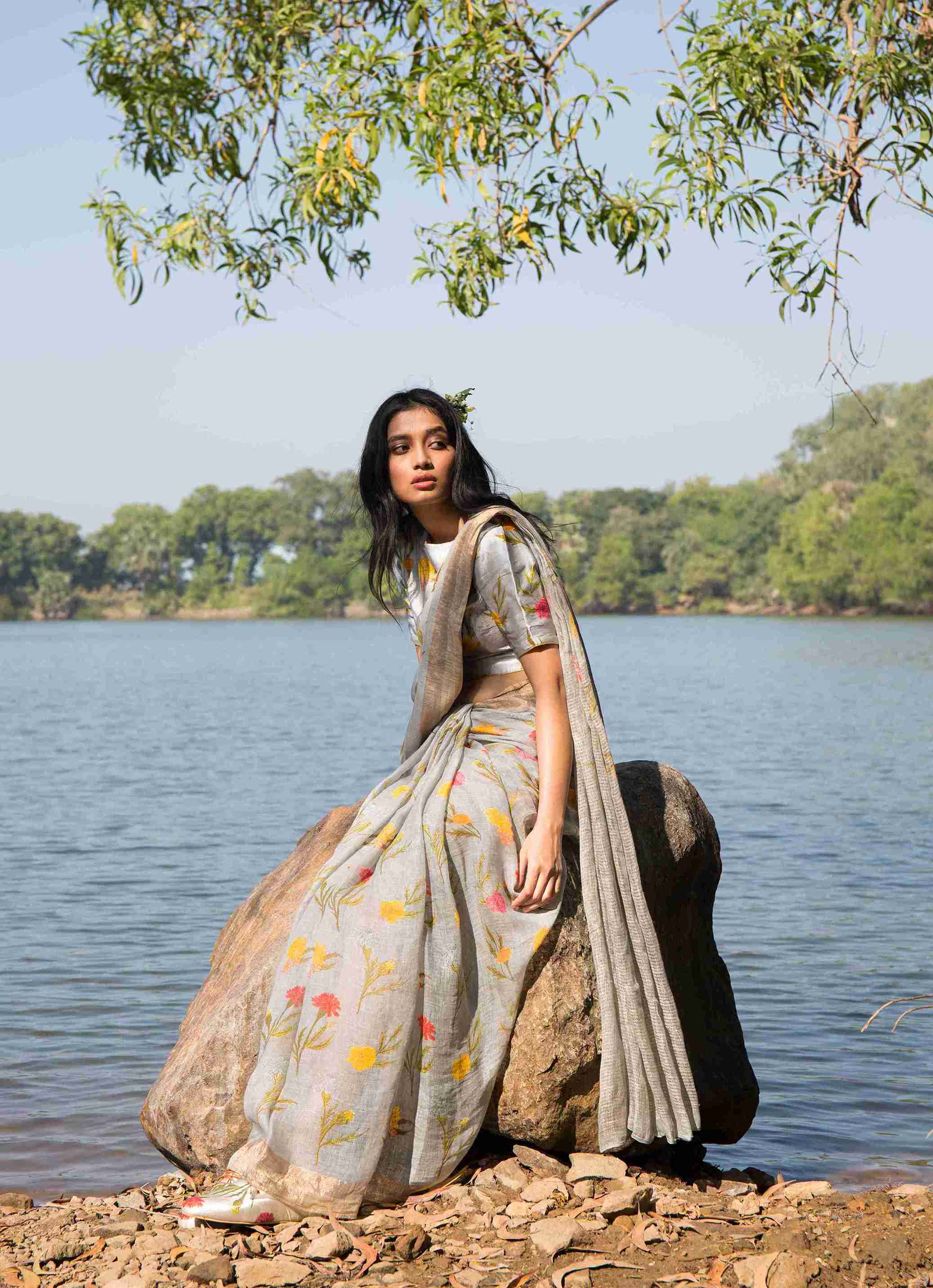 Marigold Linen Sari