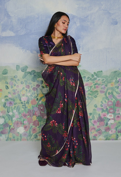 Purple Linen Sari
