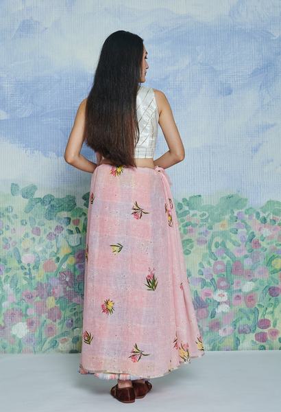Parijaat Pink Linen Sari