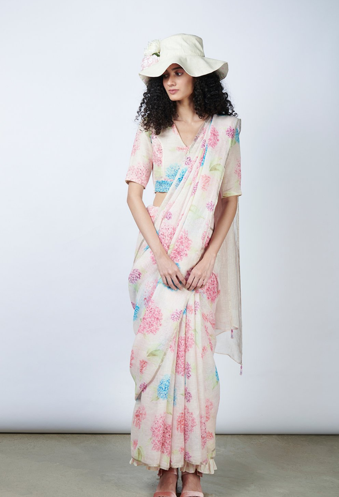 Handwoven Off White Linen Sari with Silver Border