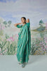 Handwoven Linen Sage Green Sari with Silver Border
