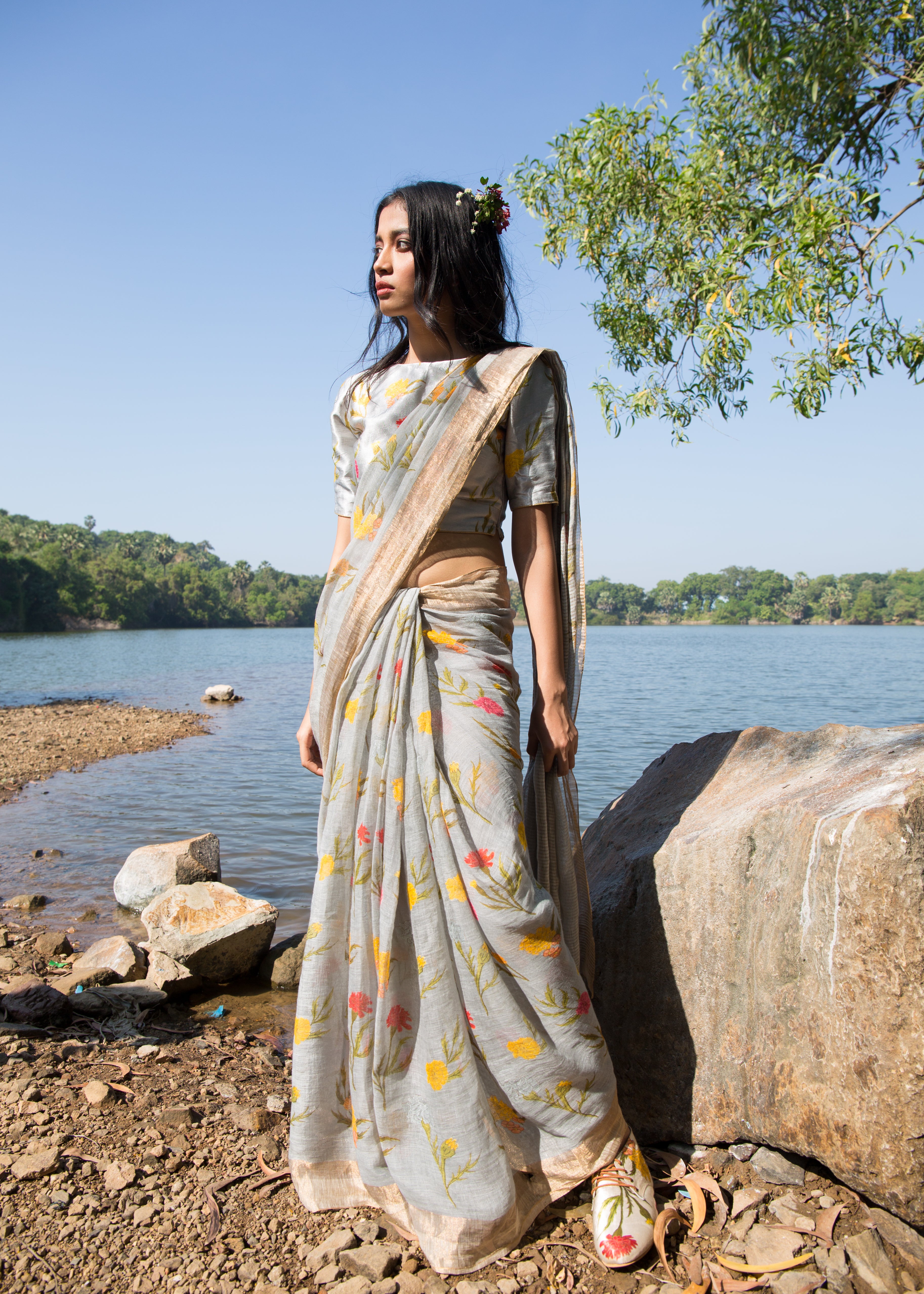 Marigold Linen Sari