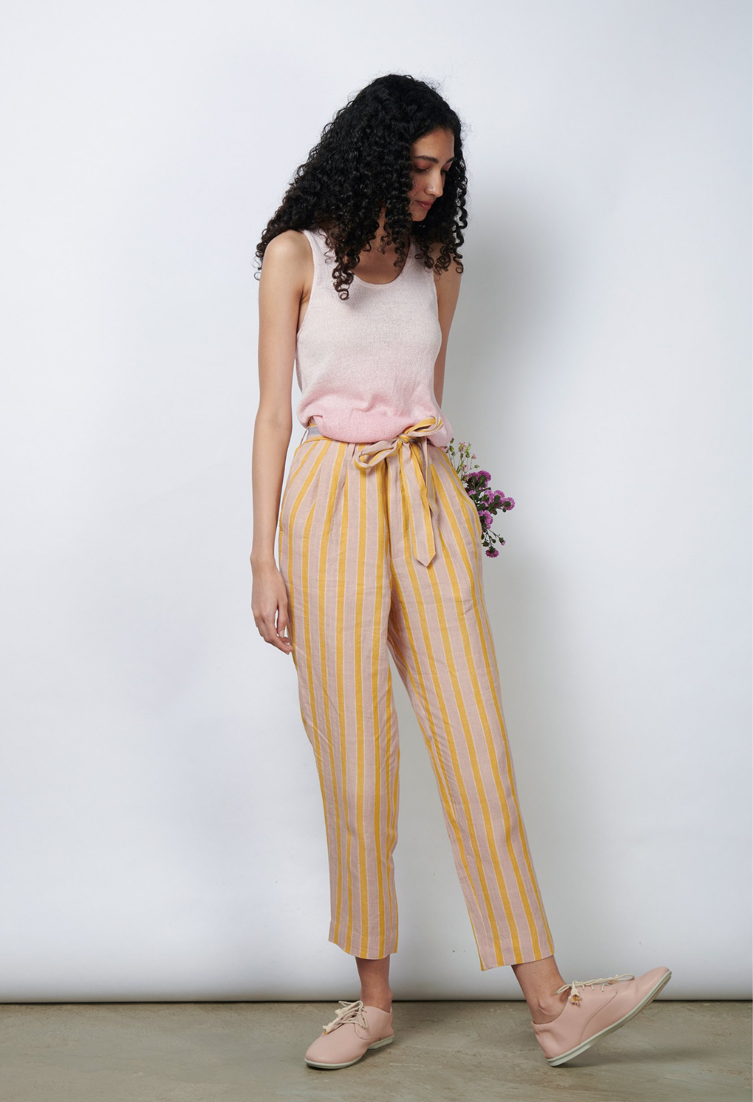 Linen Pants White Striped Paperbag Trousers Paperbag Waist White Linen Paperbag Pants Paperbag Waist Pants