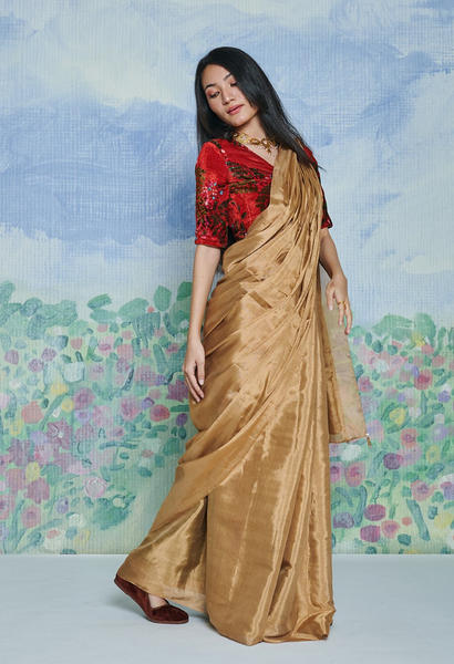 Molten Gold Silk Tissue Sari