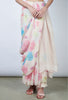 Off white Linen Sari with Pink & Blue Floral Print