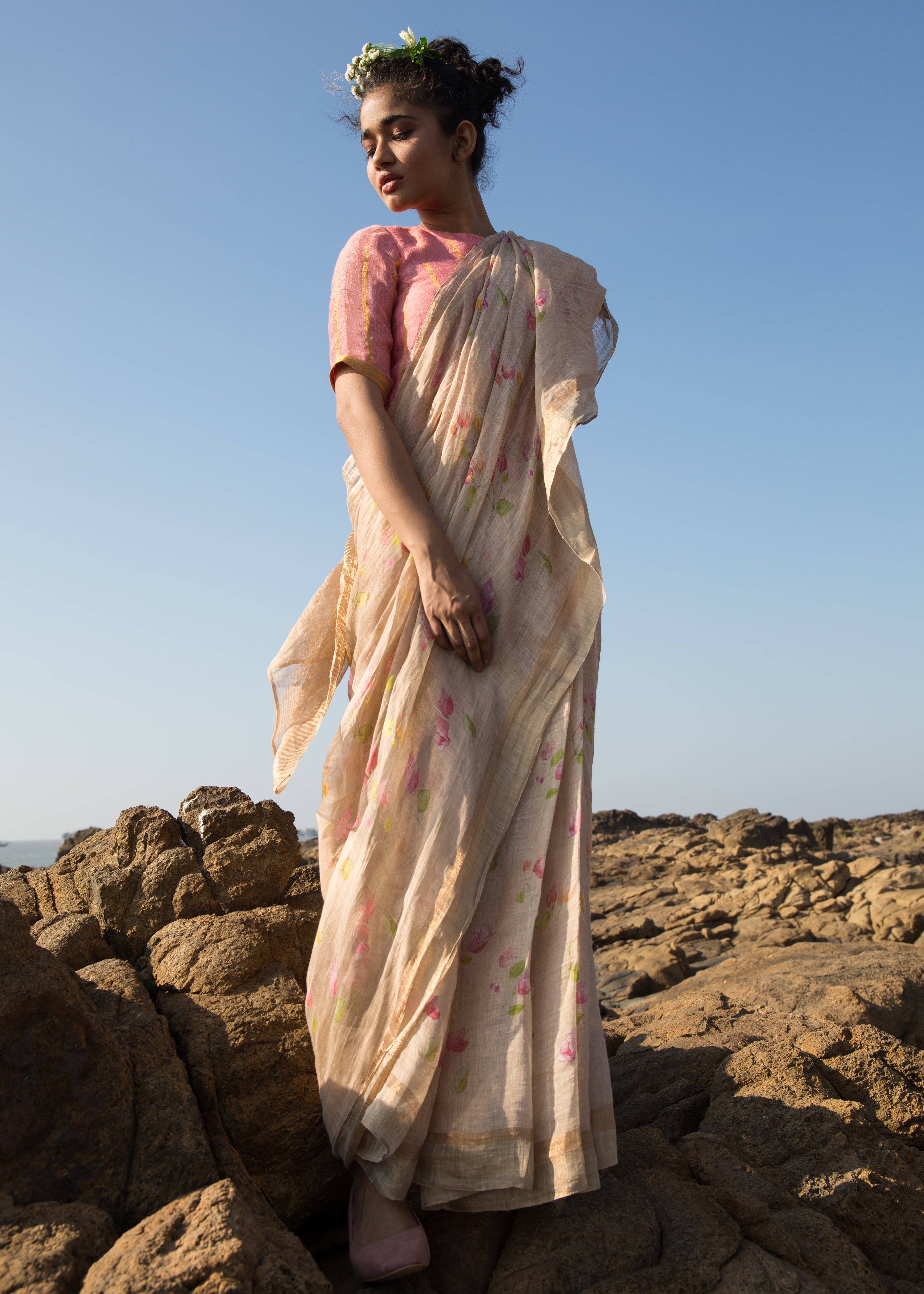 Bougainvillea Linen Sari