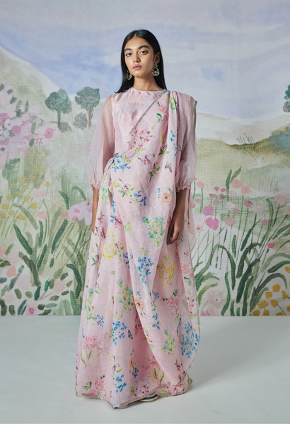 Valley of Flowers Linen Sari
