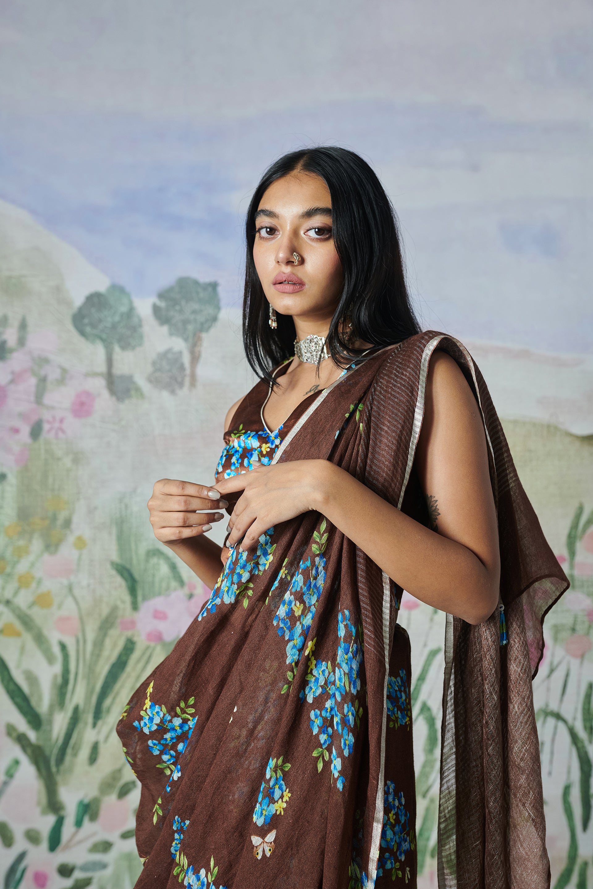 Nadiya Paar Brown Linen Sari 