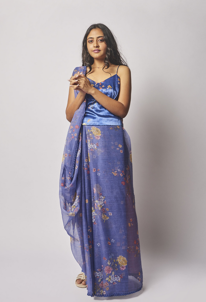 Blue Bouquet Kota Silk Sari