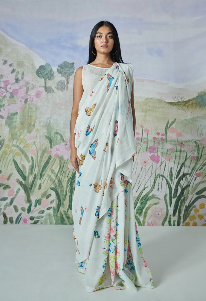 Field Of Butterfly Handspun Cotton Sari