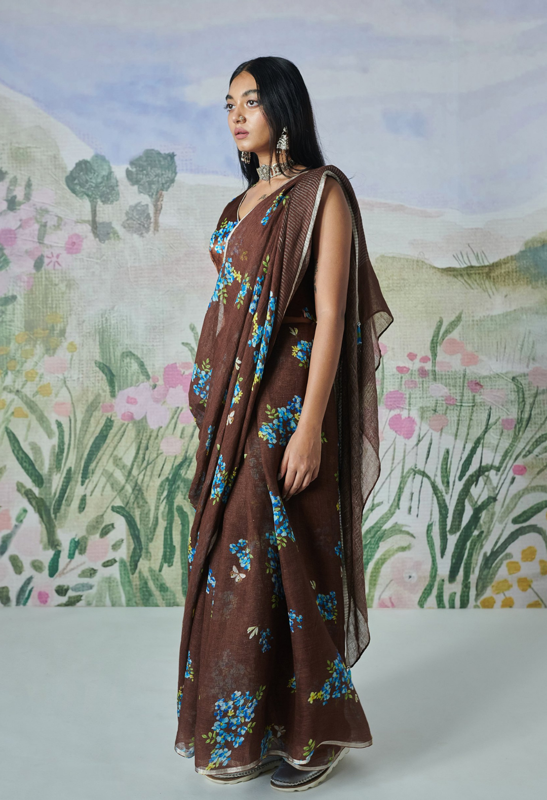 Nadiya Paar Forest Path Linen Sari