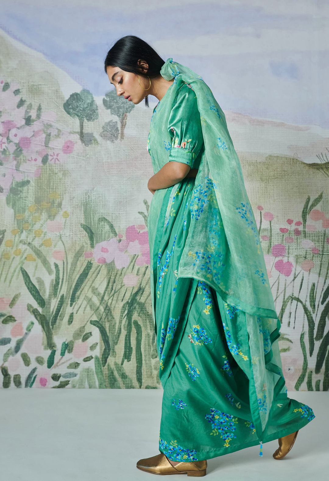 Nadiya Paar Green Mulberry Silk Sari 