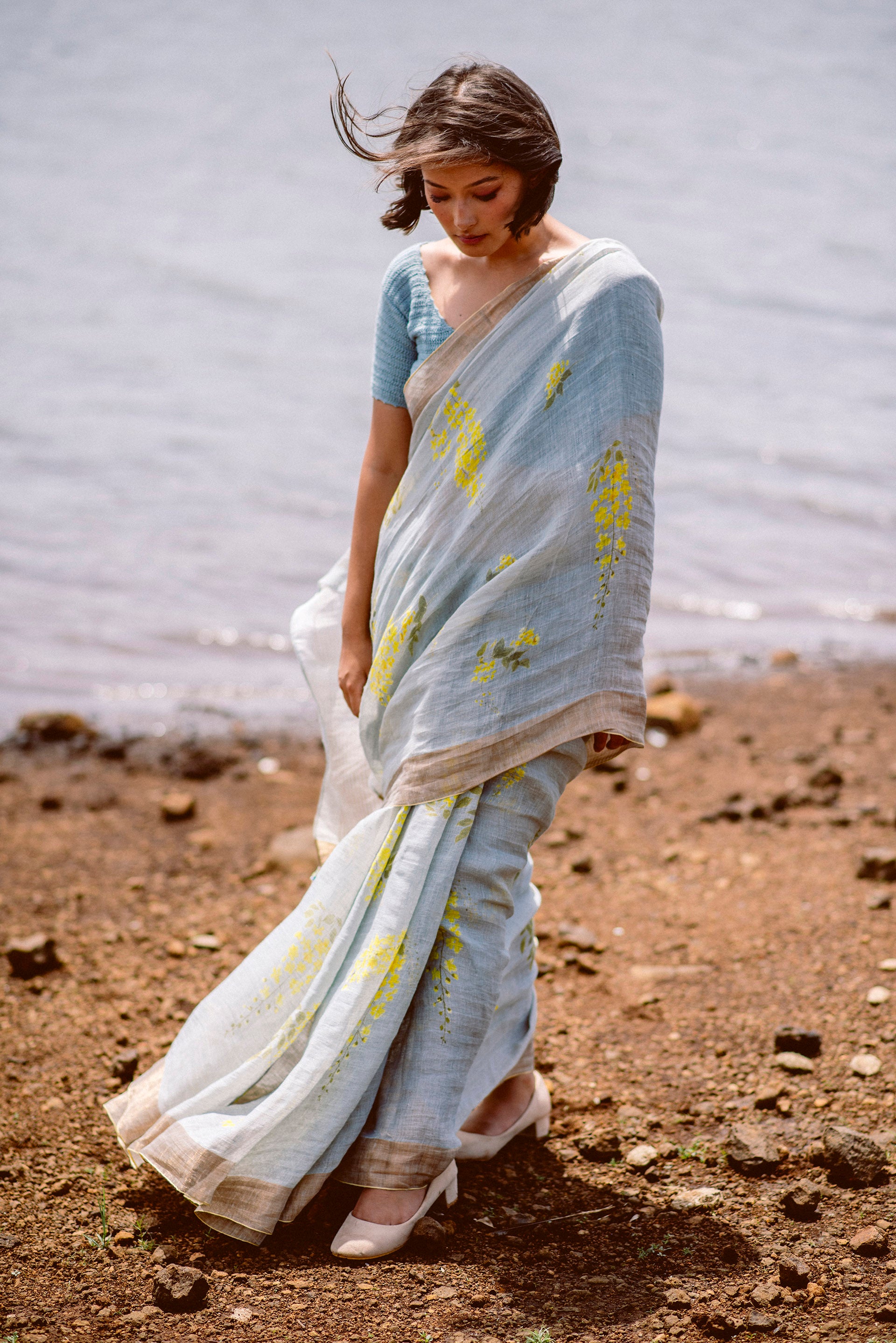 Nadiya Paar - Blue Amaltas Linen Sari