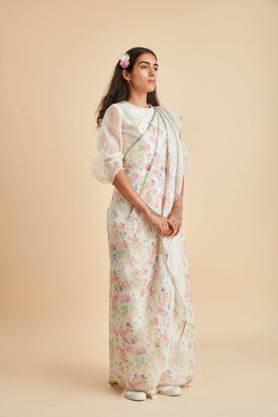 Busy Meadow Linen Sari