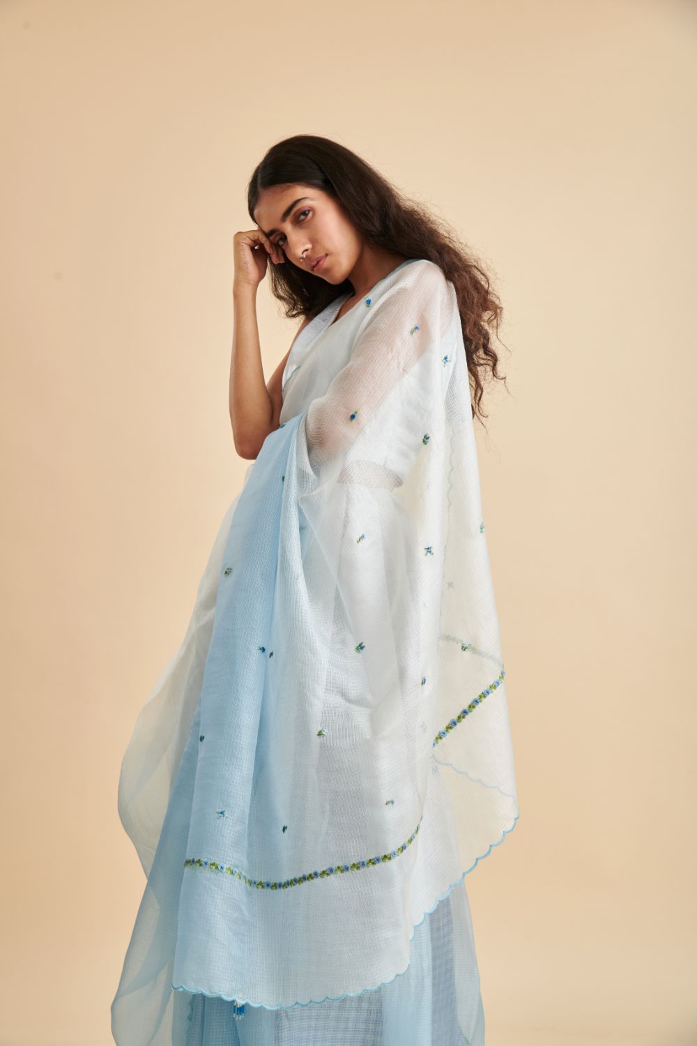 Blue Bell Kota Silk Embroidered Sari