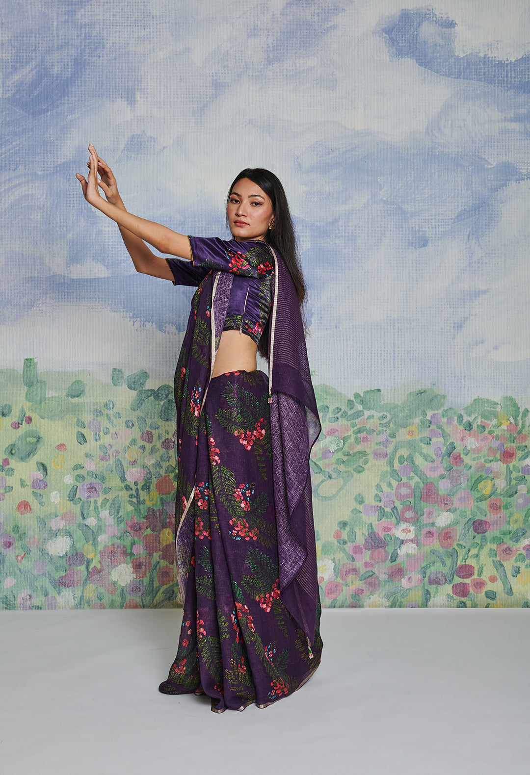 Nadiya Paar Gulmohar Jamuni Linen Sari