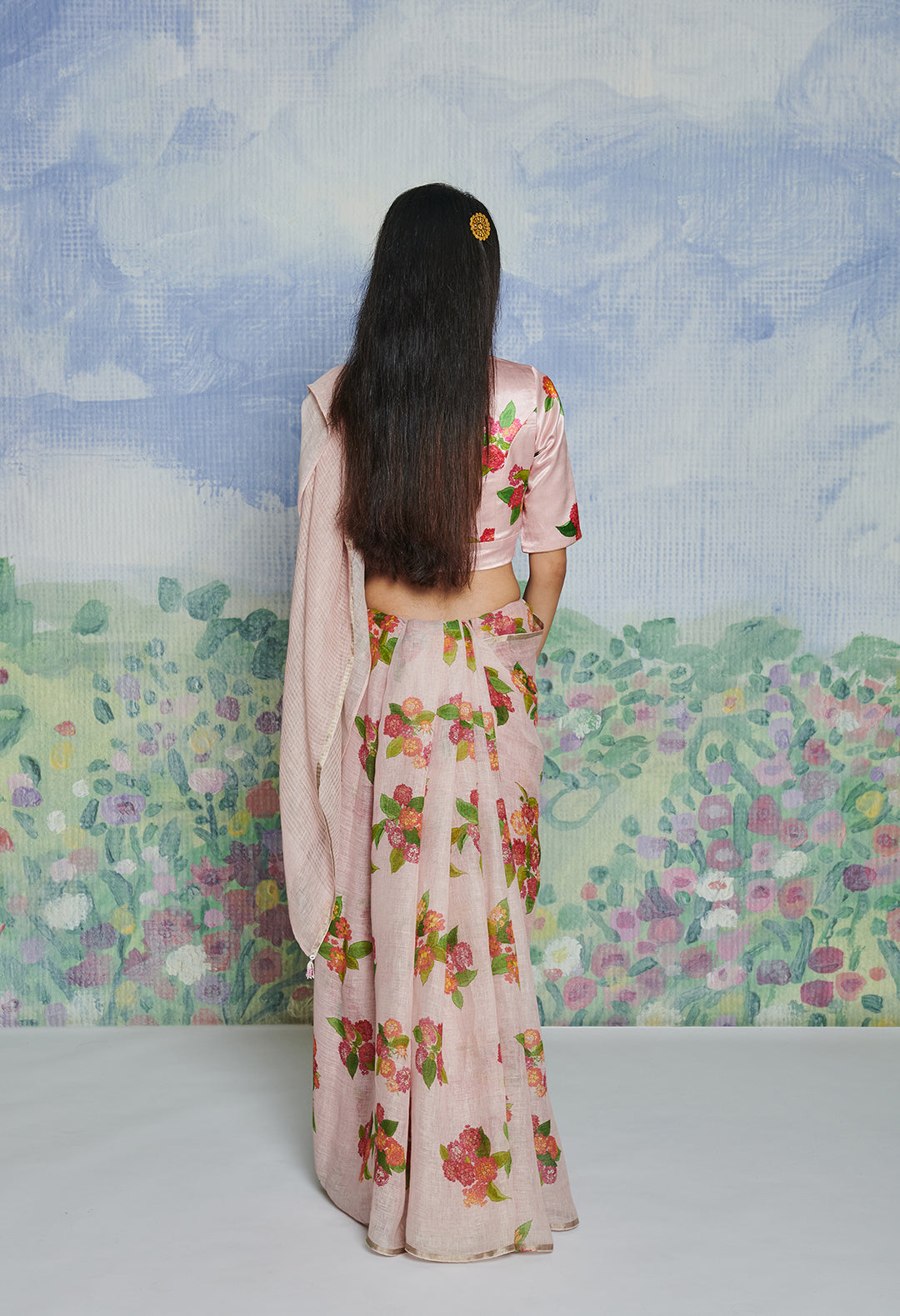 Lantana Pink Linen Sari