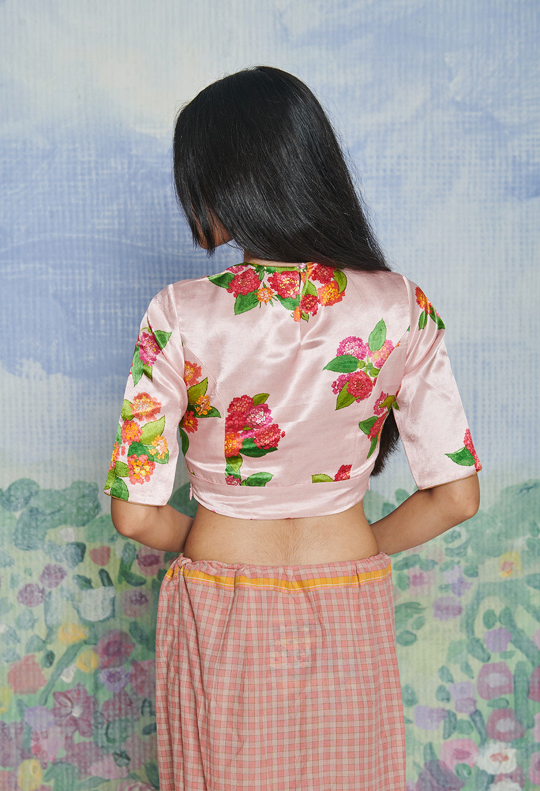 Round Neck Satin  Blouse Lantana Pink