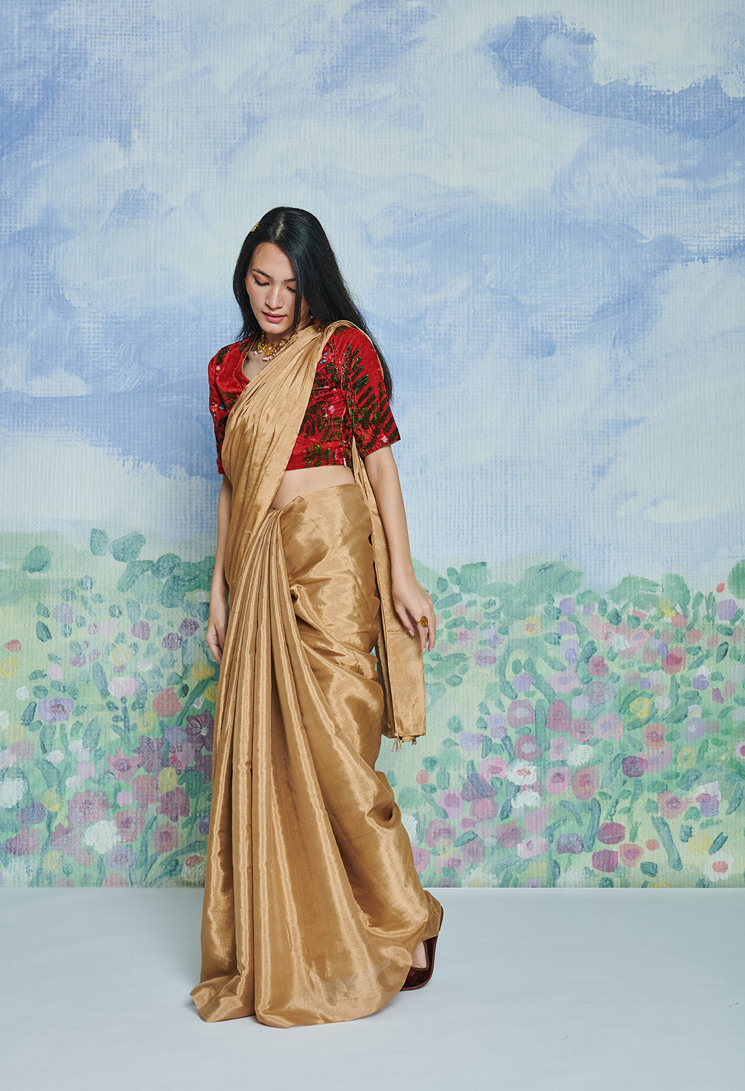 Molten Gold Silk Tissue Sari