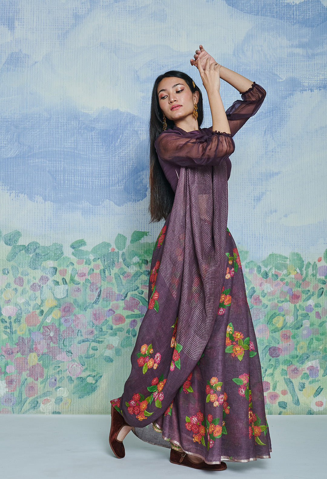 Lantana Plum Linen Sari