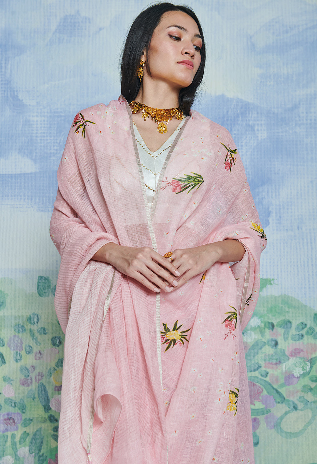 Parijaat Pink Linen Sari