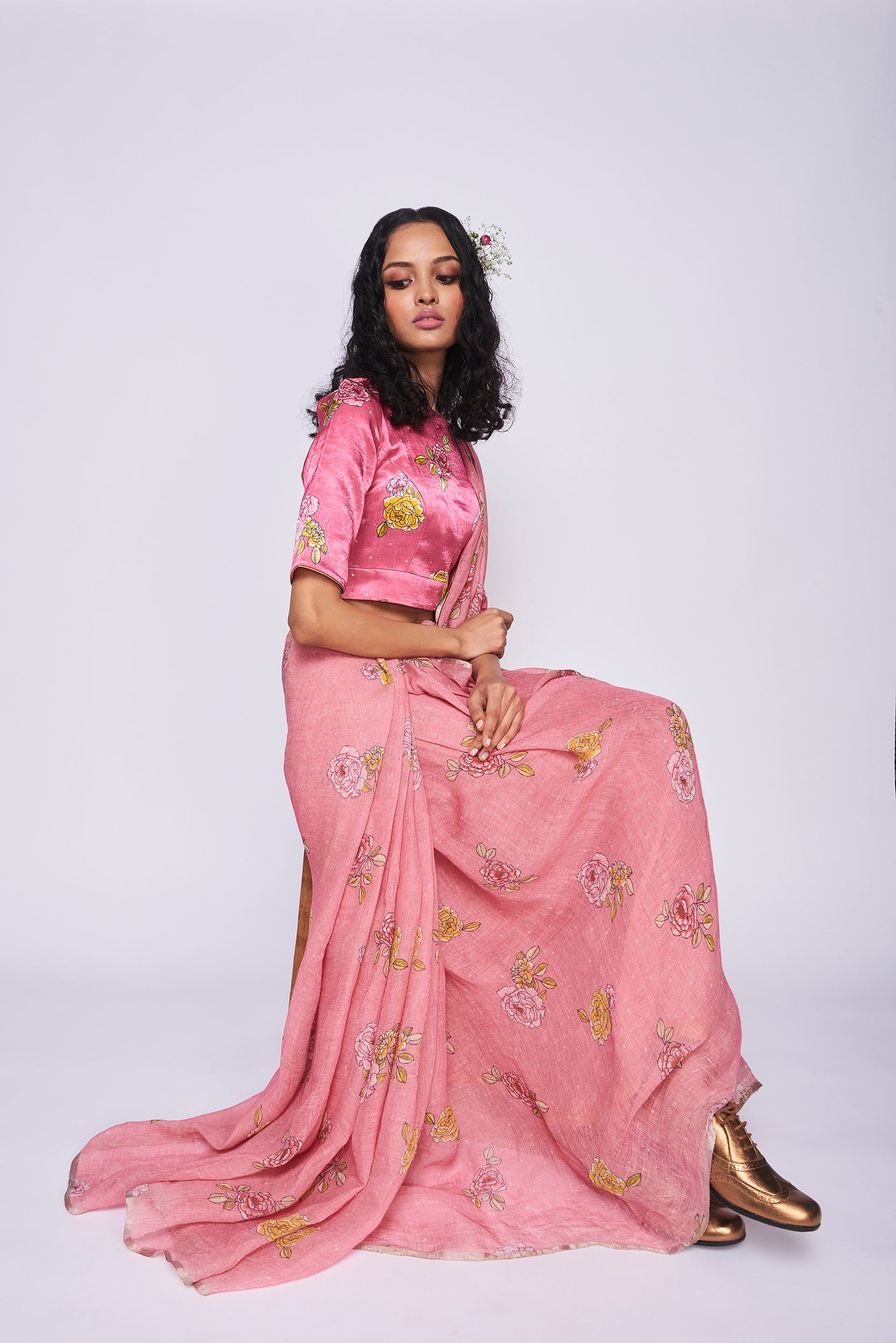 Pink Rosette Sari