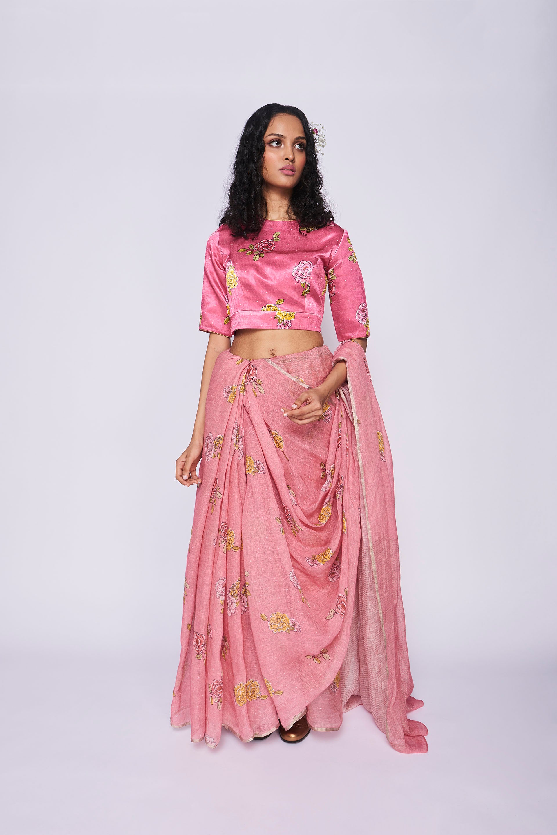 Pink Rosette Sari