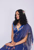 Handwoven Classic Blue Linen Sari with Silver Border