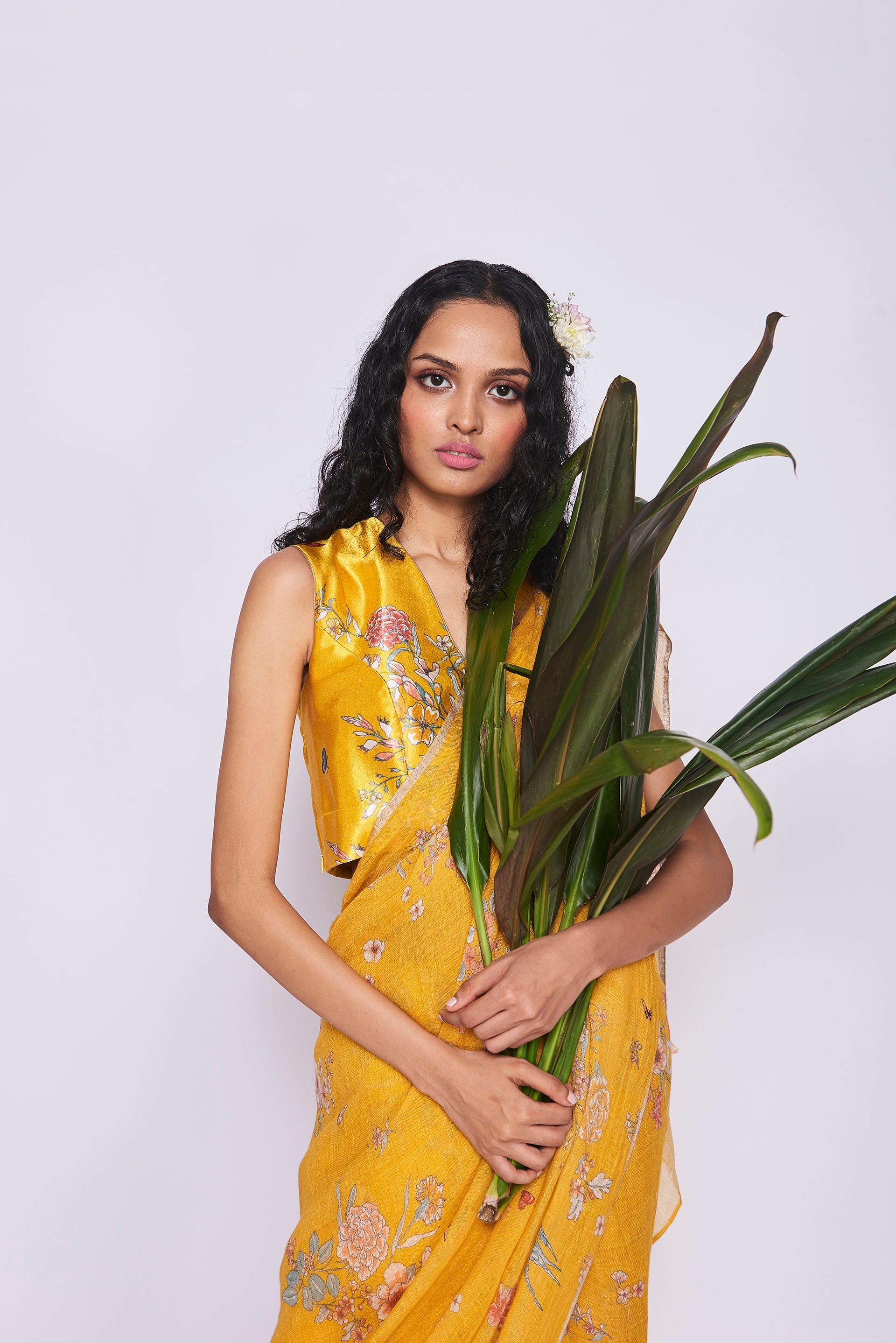 Yellow Bird Linen Sari