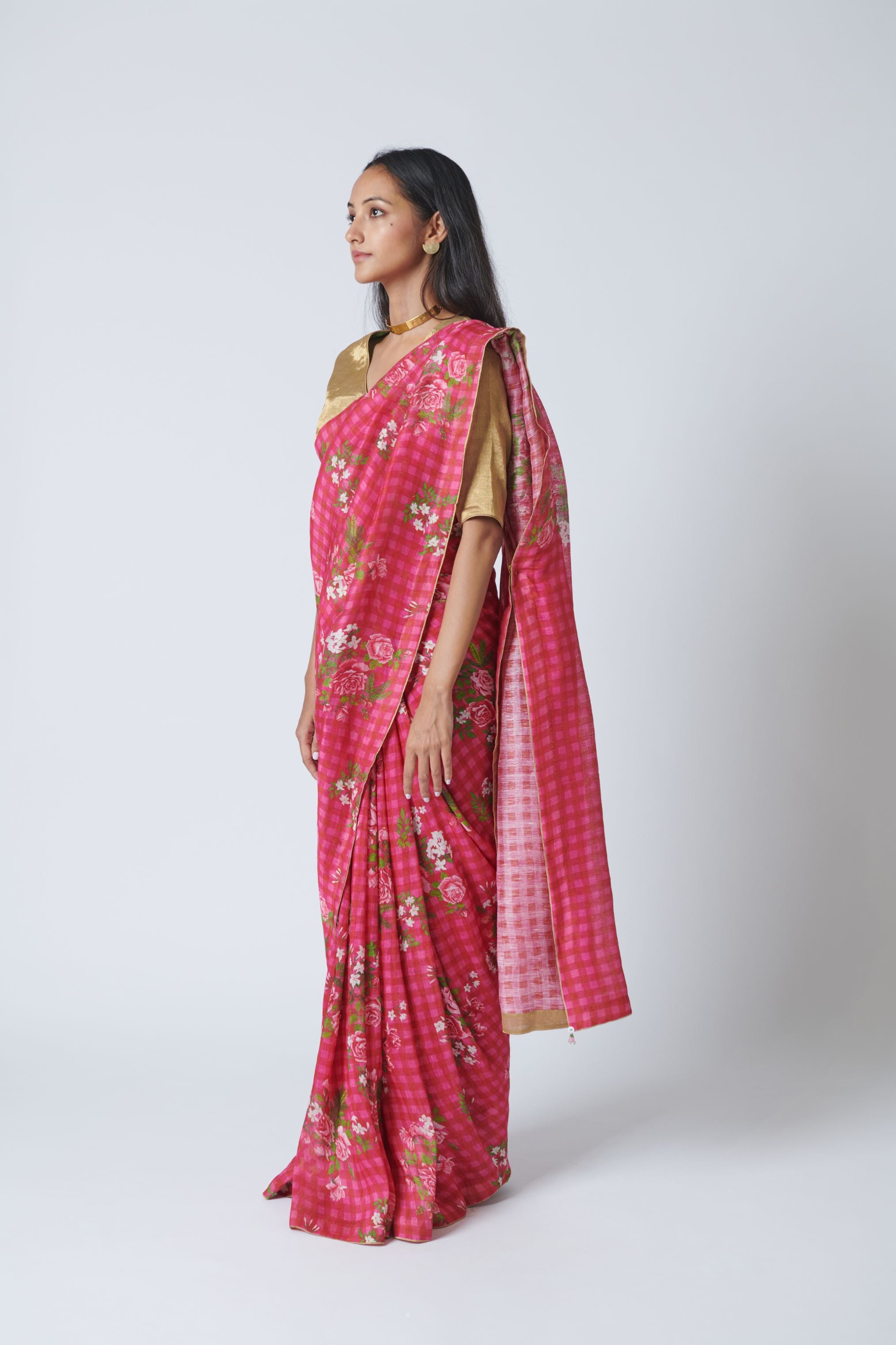 Touch-me-not Pink Silk Linen Sari