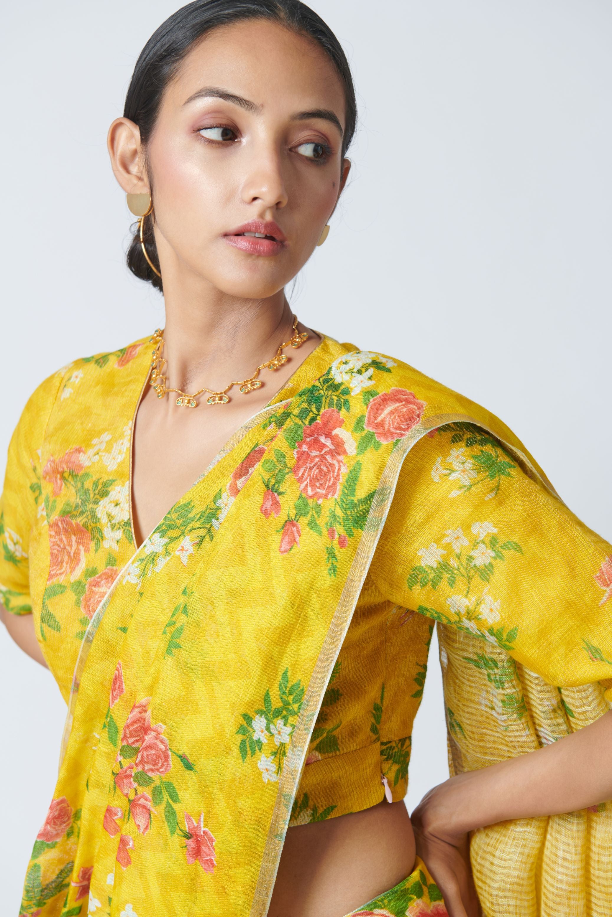 Touch-Me-Not Yellow Linen Sari