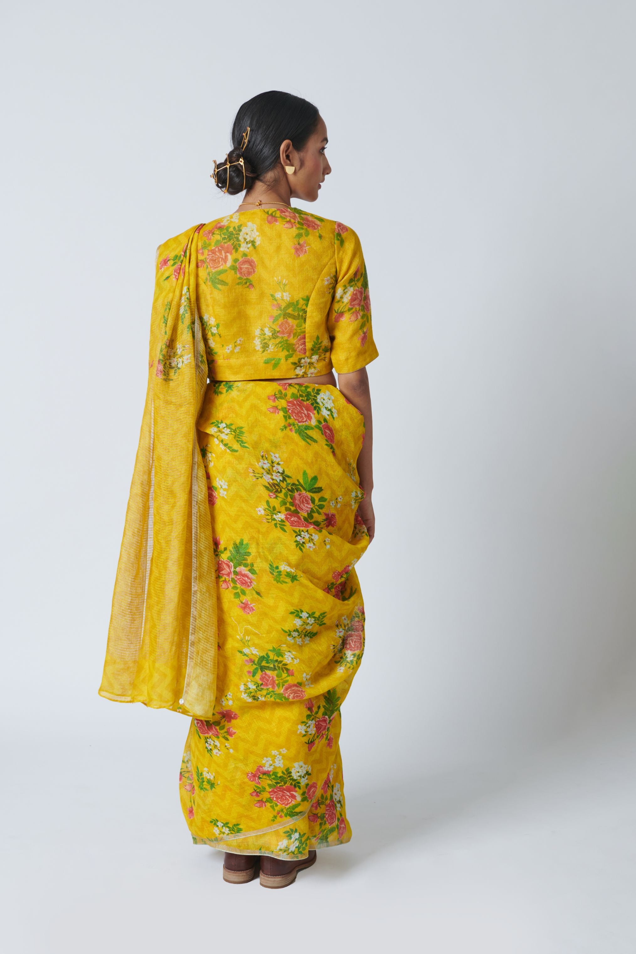 Touch-Me-Not Yellow Linen Sari