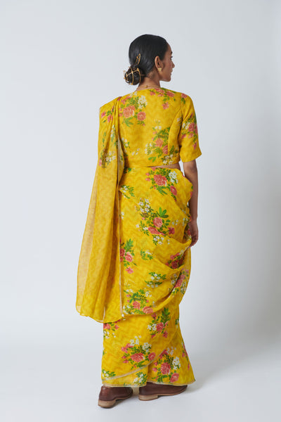 Touch-Me-Not Yellow Linen Sari