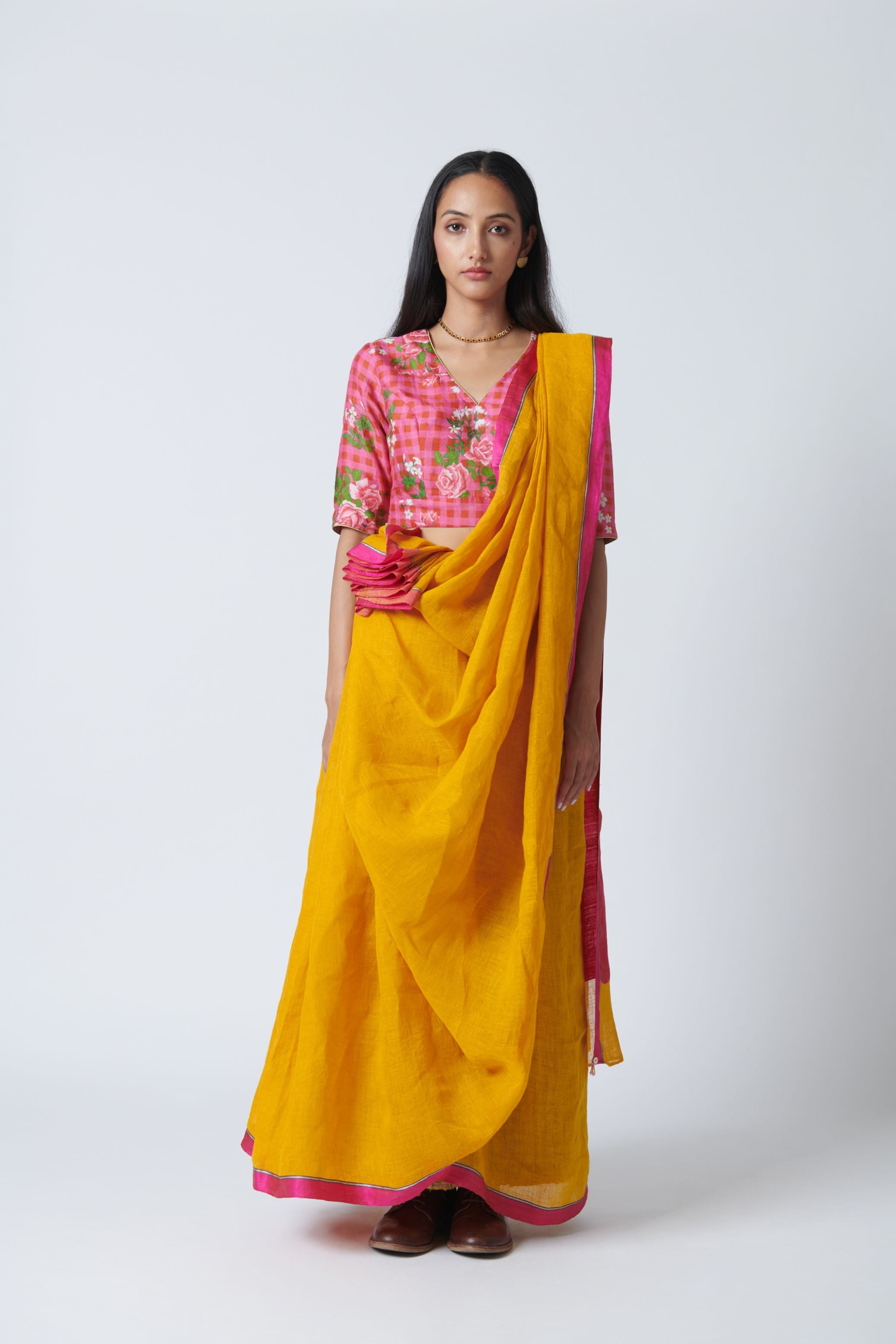 Marigold Yellow Linen Sari