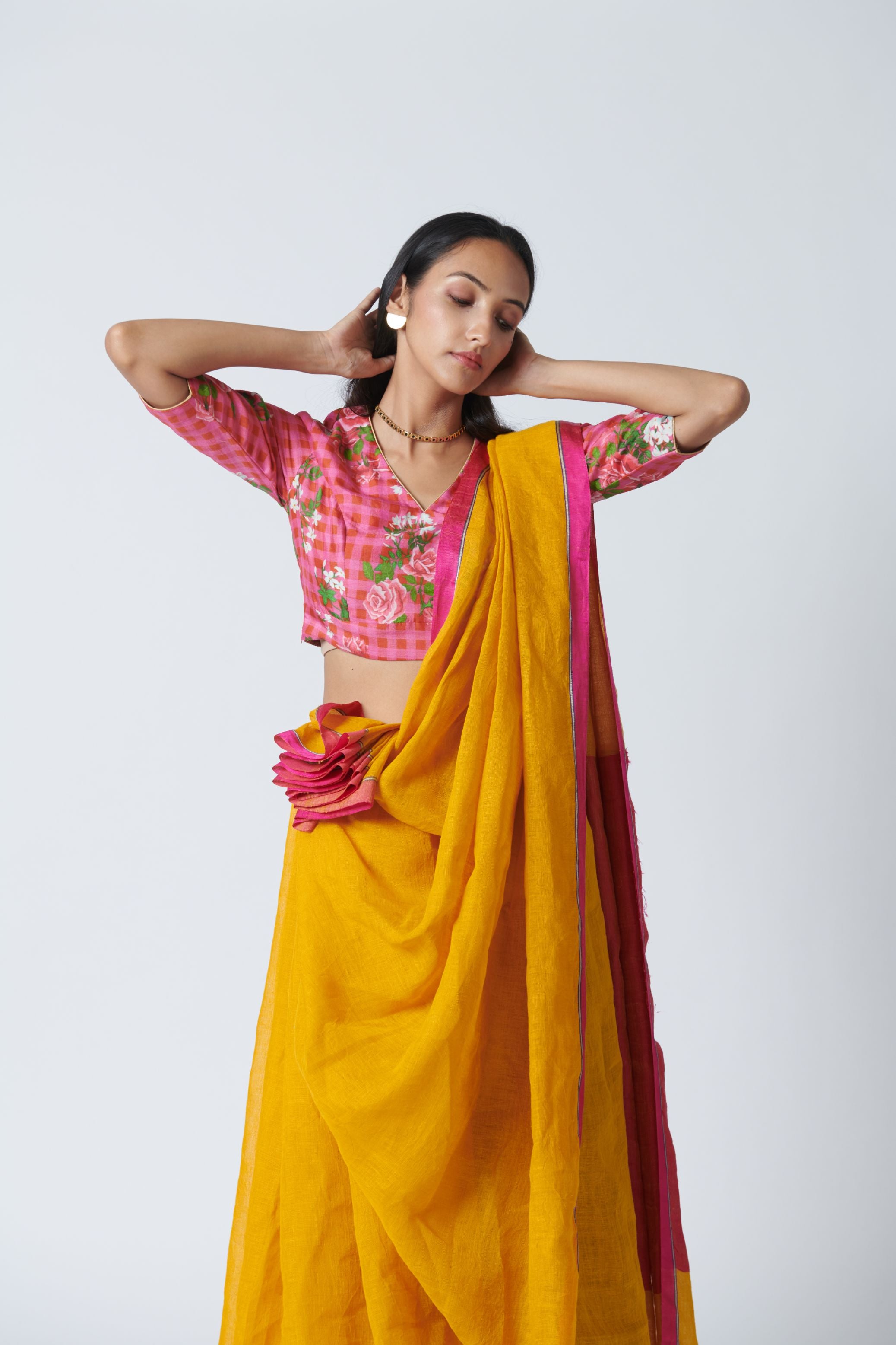 Marigold Yellow Linen Sari