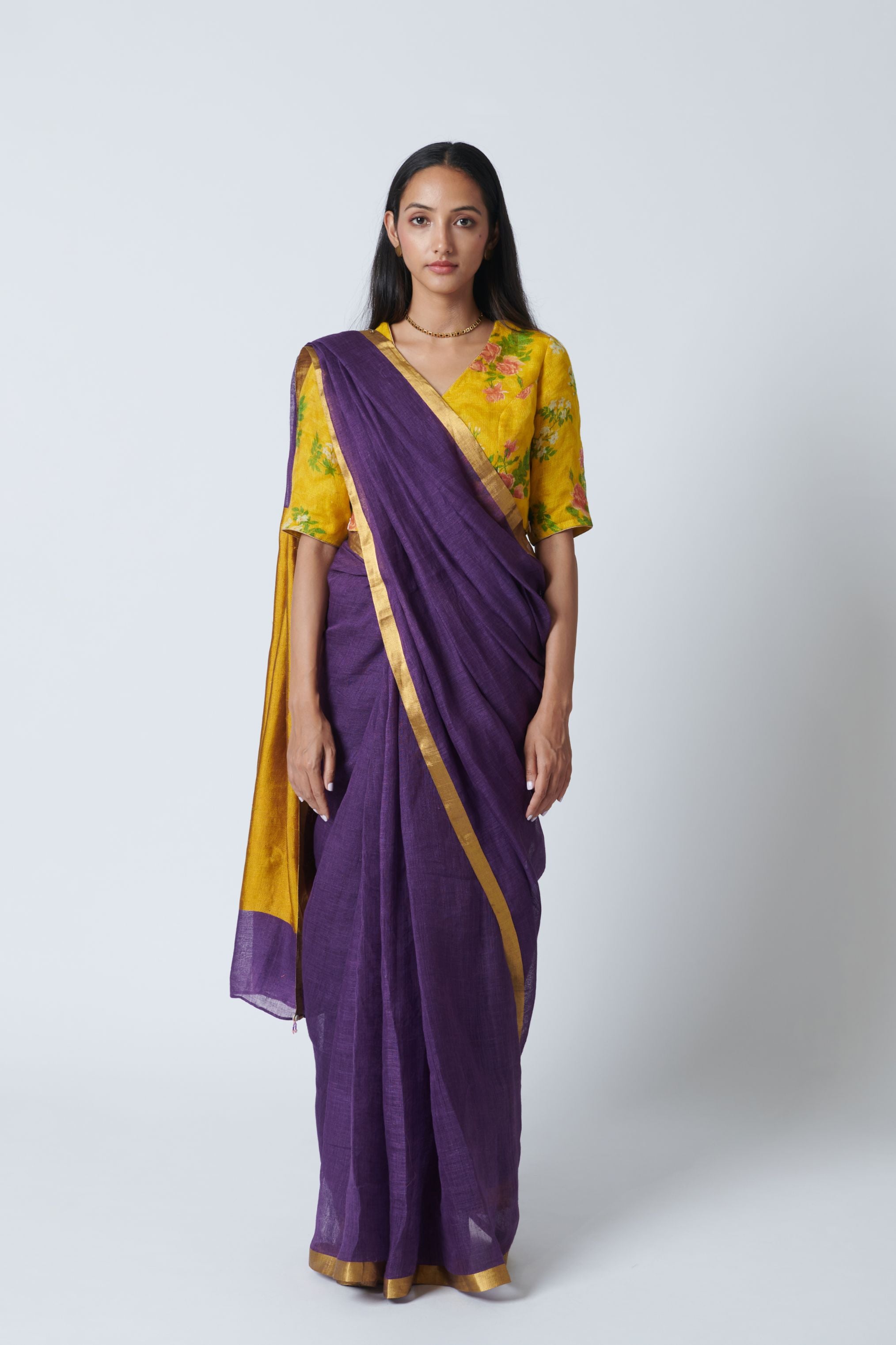 Plum Linen Sari