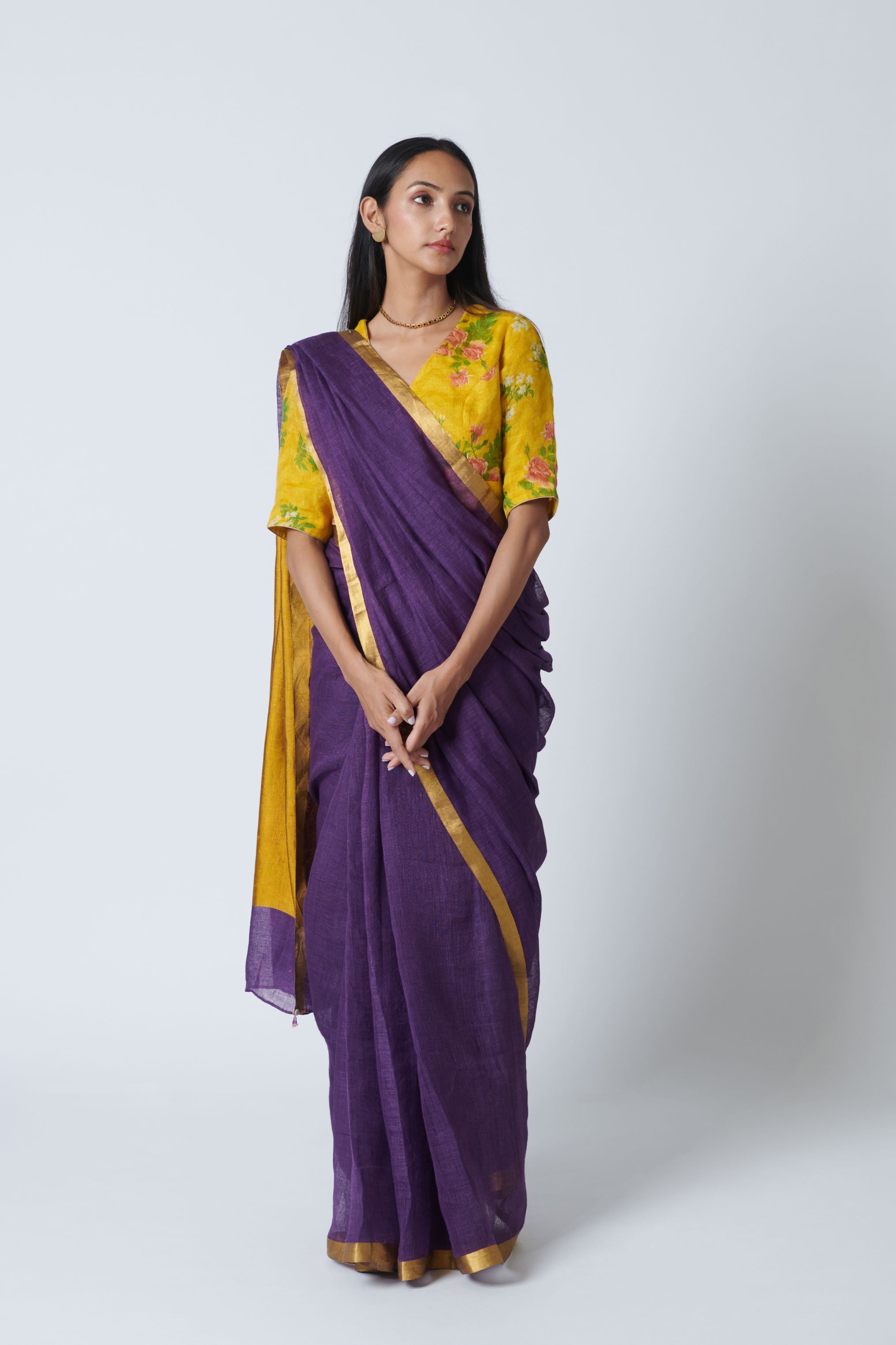 Plum Linen Sari