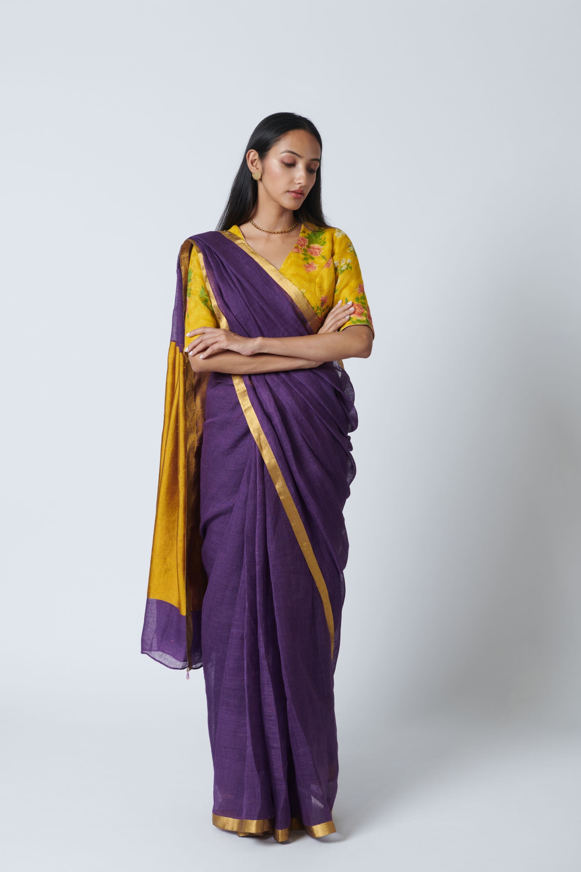 Plum Linen Sari