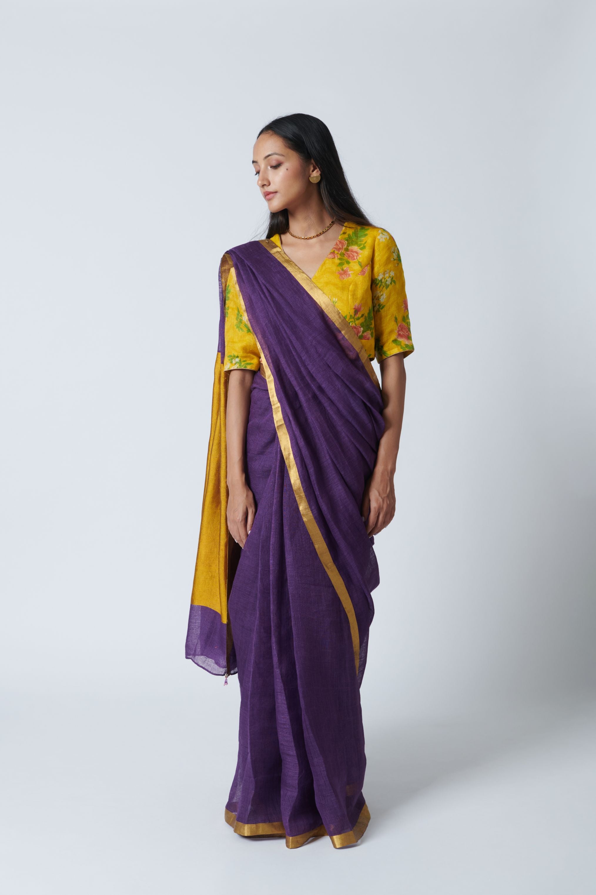 Plum Linen Sari