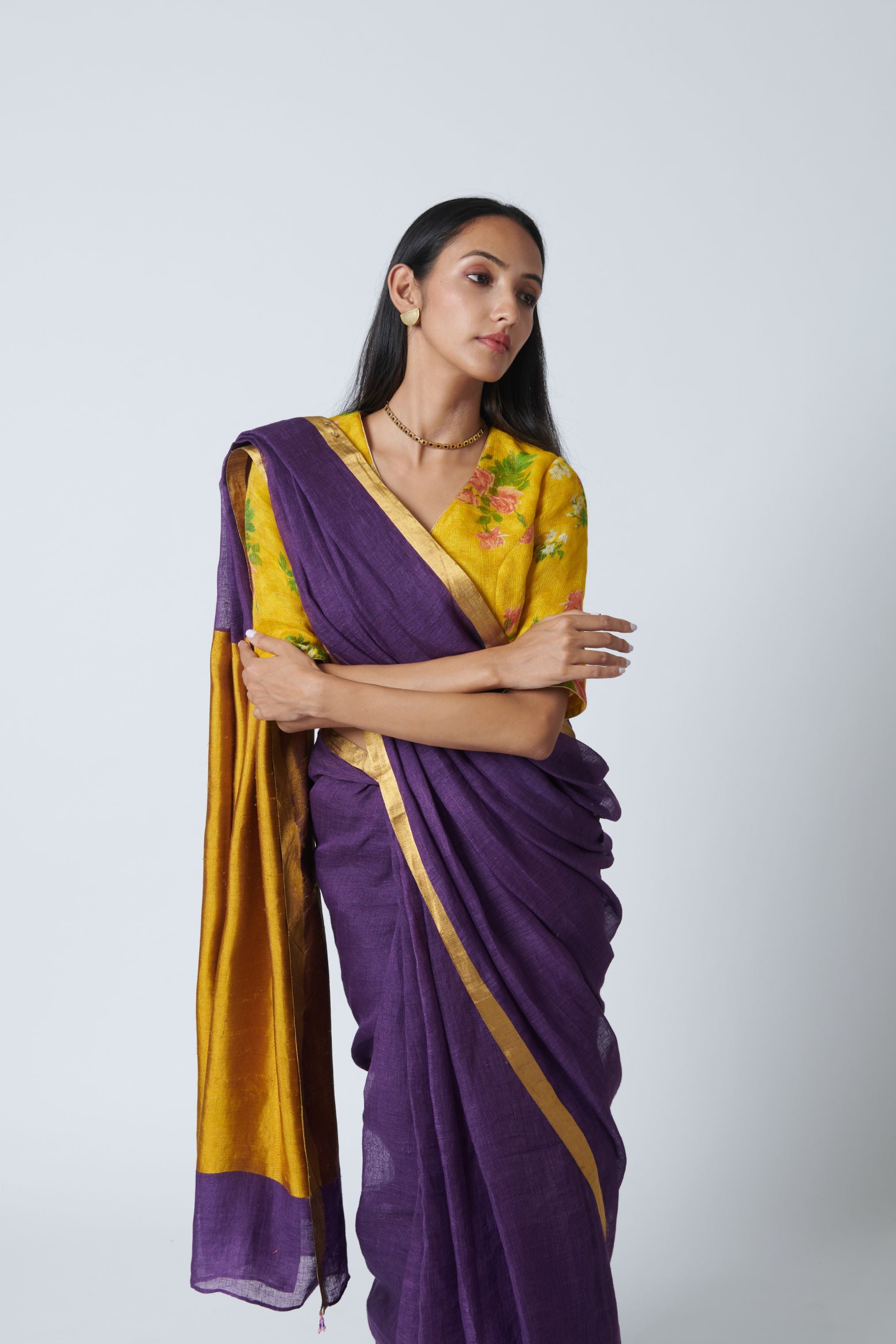 Plum Linen Sari