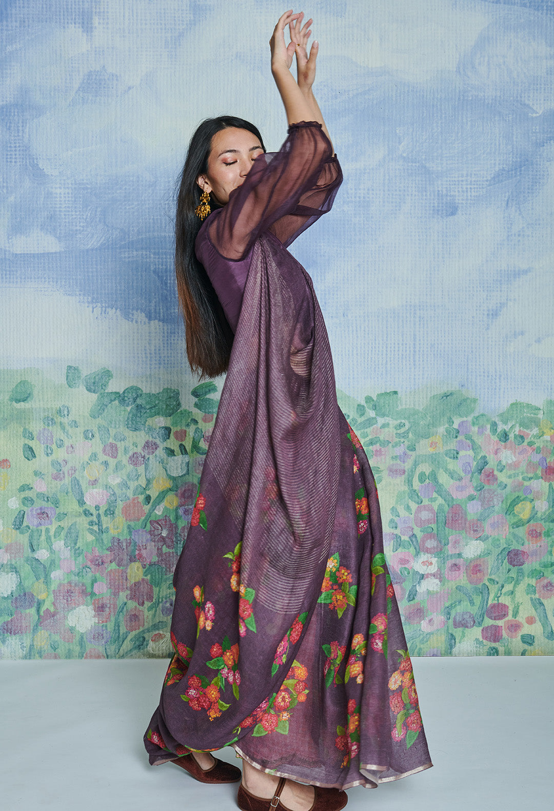 Lantana Plum Linen Sari