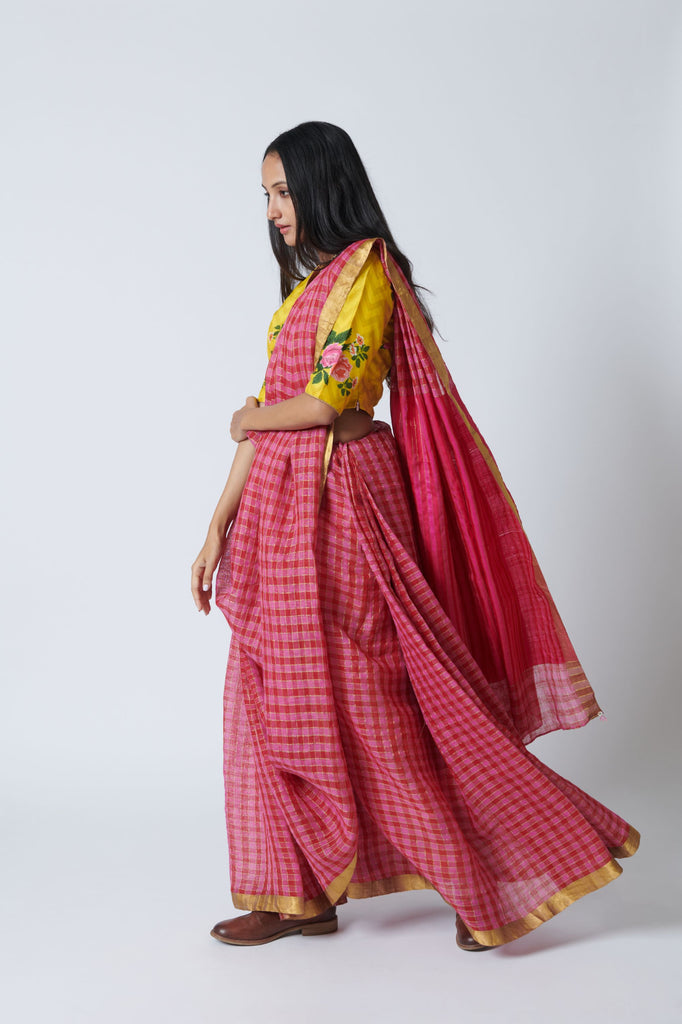 Raspberry Pink Linen Sari