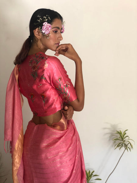 Dusty Pink Lakir Linen Sari