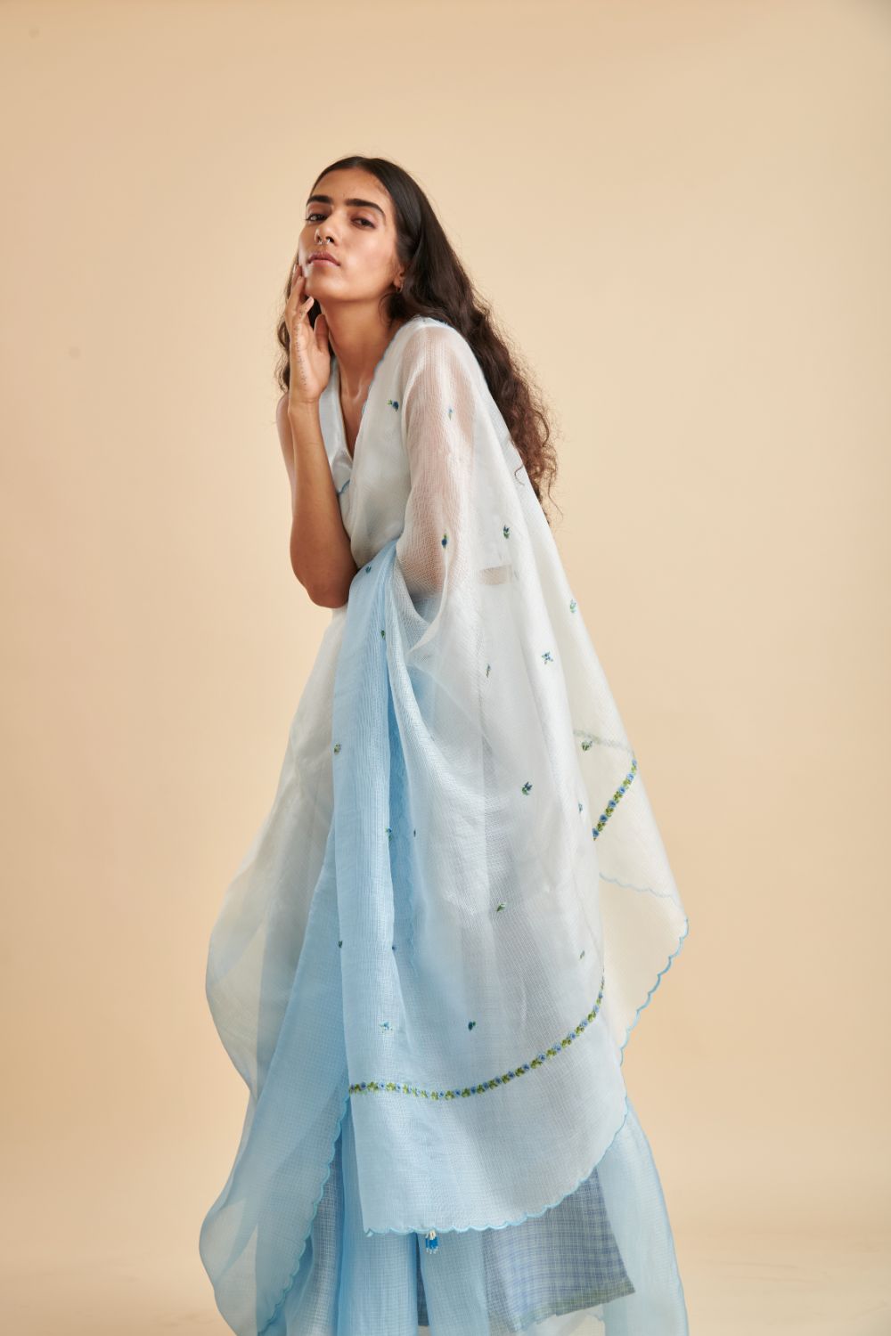 Blue Bell Kota Silk Embroidered Sari