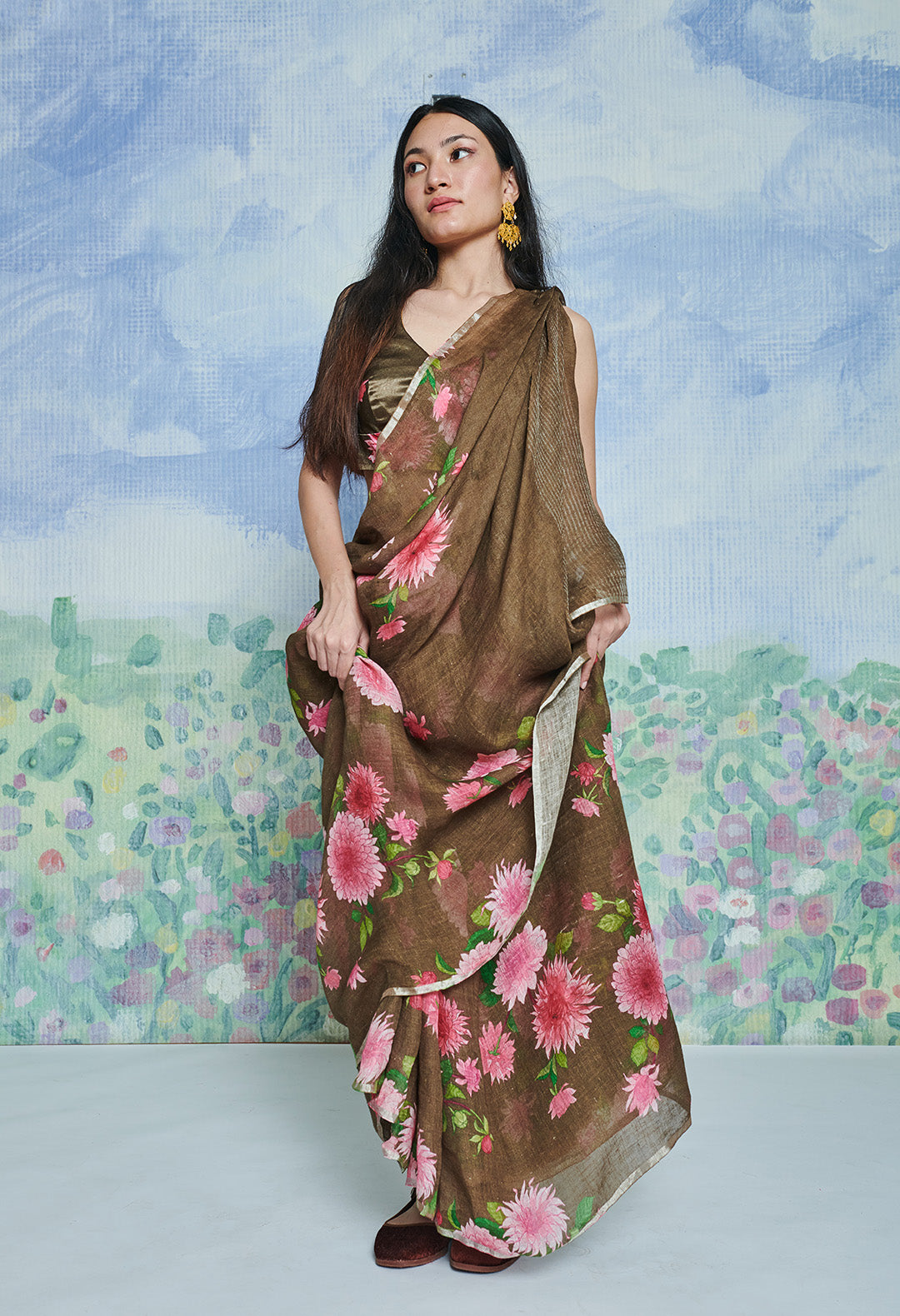 Nadiya Paar Khaki Green Sari