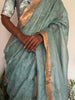 Teal Patti Linen Sari